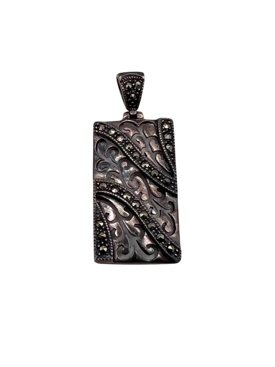 Jewelry - Sterling Silver Pendant Marcasite Filigree 5.98g Stamped 925 TH Thai Art Deco